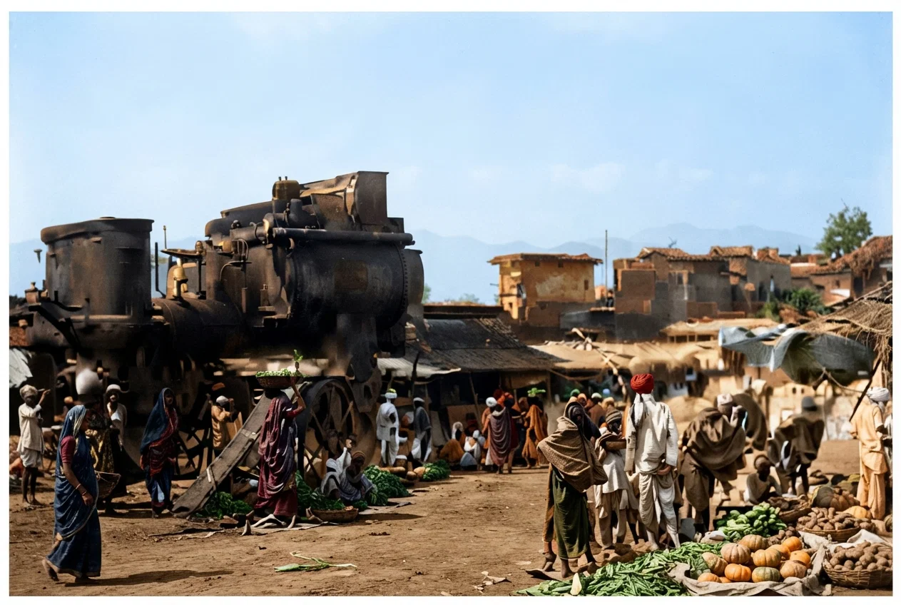 This is the vegetable market in Najibabad, United Provinces. It is a native city of 20,000 inhabitants, 364 miles north and west of Lucknow, near the Himalayas.