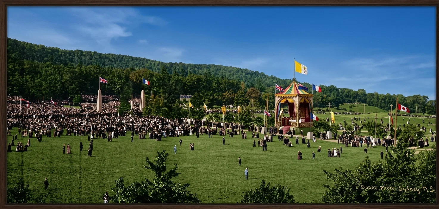 THE ARCHED STRUCTURE AT THE RIGHT OF THE CENTER IS THE REPOSITORY OF THE “HOST.” THE PROCESSION PASSED UP ON THE LEFT TO THE “HOTEL DIEU” NUNNERY, WHERE THE “HOST” WAS DEPOSITED