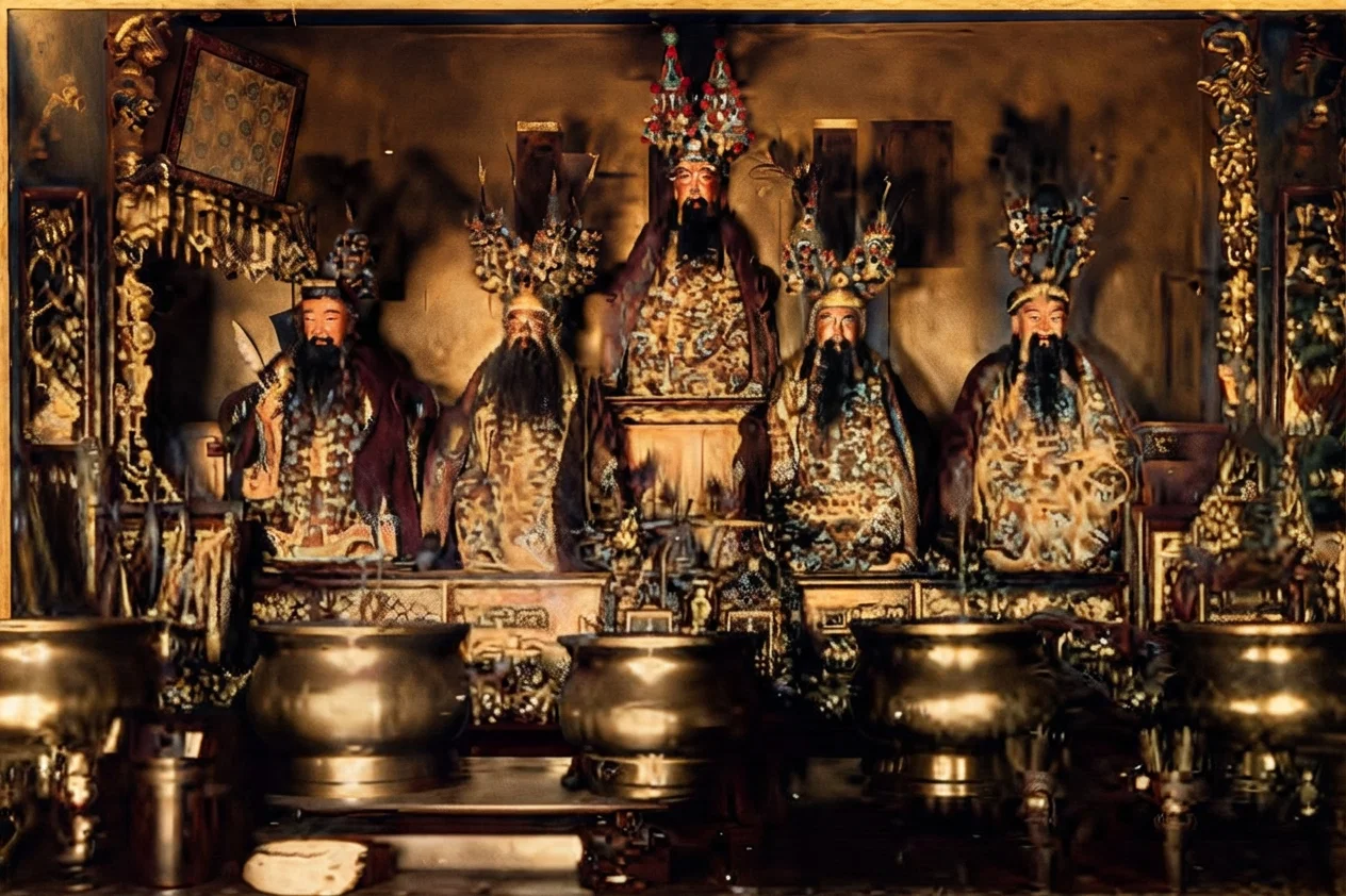 The Five Idols in the Joss Temple of Lung Gong, Chinatown, San Francisco, Cal.