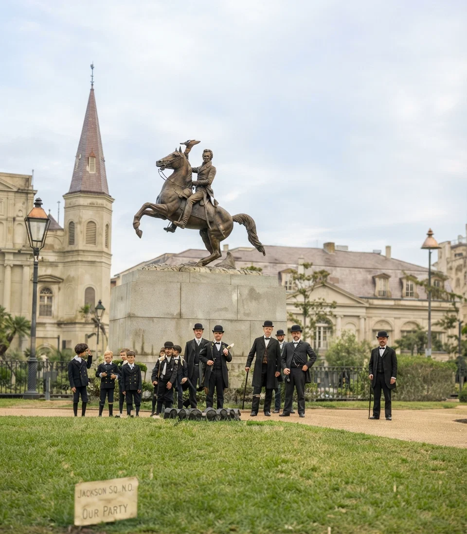 Jackson Monument, New Orleans, La. Our party, with city boys in the foreground.