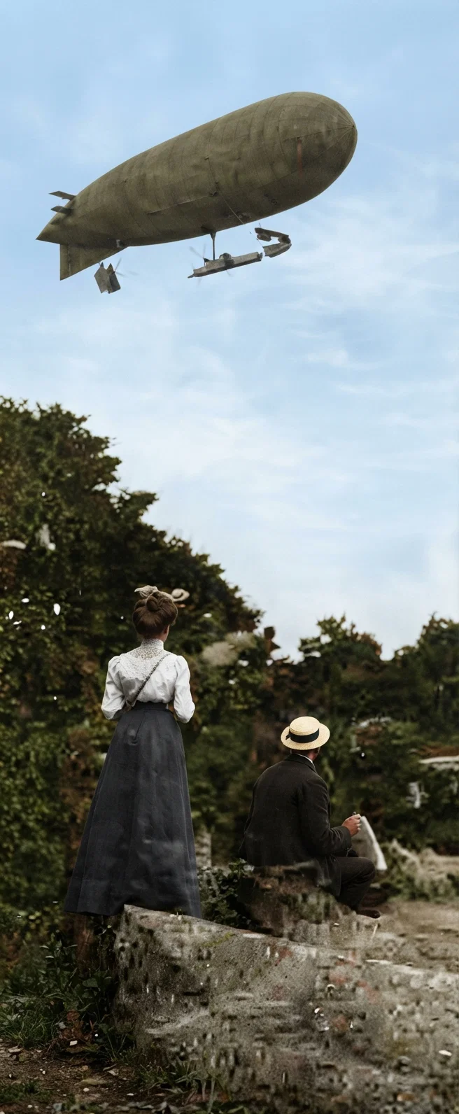 © Underwood & Underwood, N. Y. FRENCH DIRIGIBLE PATROLLING THE FORTIFICATIONS OF PARIS