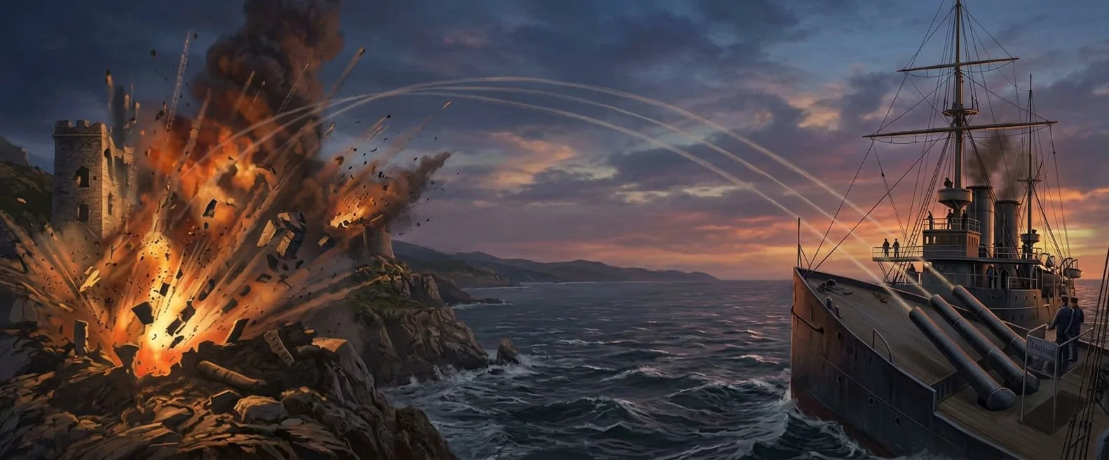 The Vesuvius Hurling Guncotton Bombs at the Fortifications of Santiago.