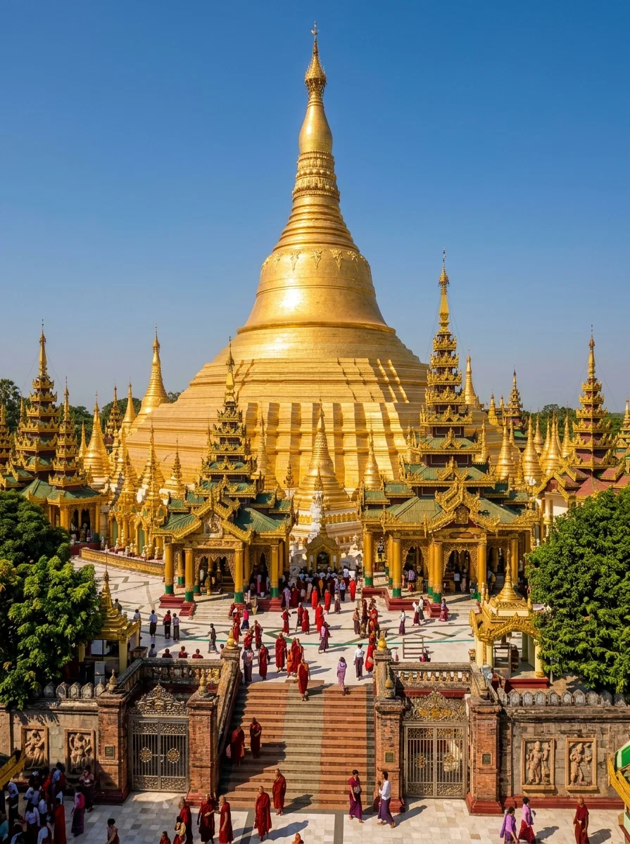BUDDHIST, PAGODA IN RANGOON, BURMA. PROBABLY LARGEST IN THE WORLD