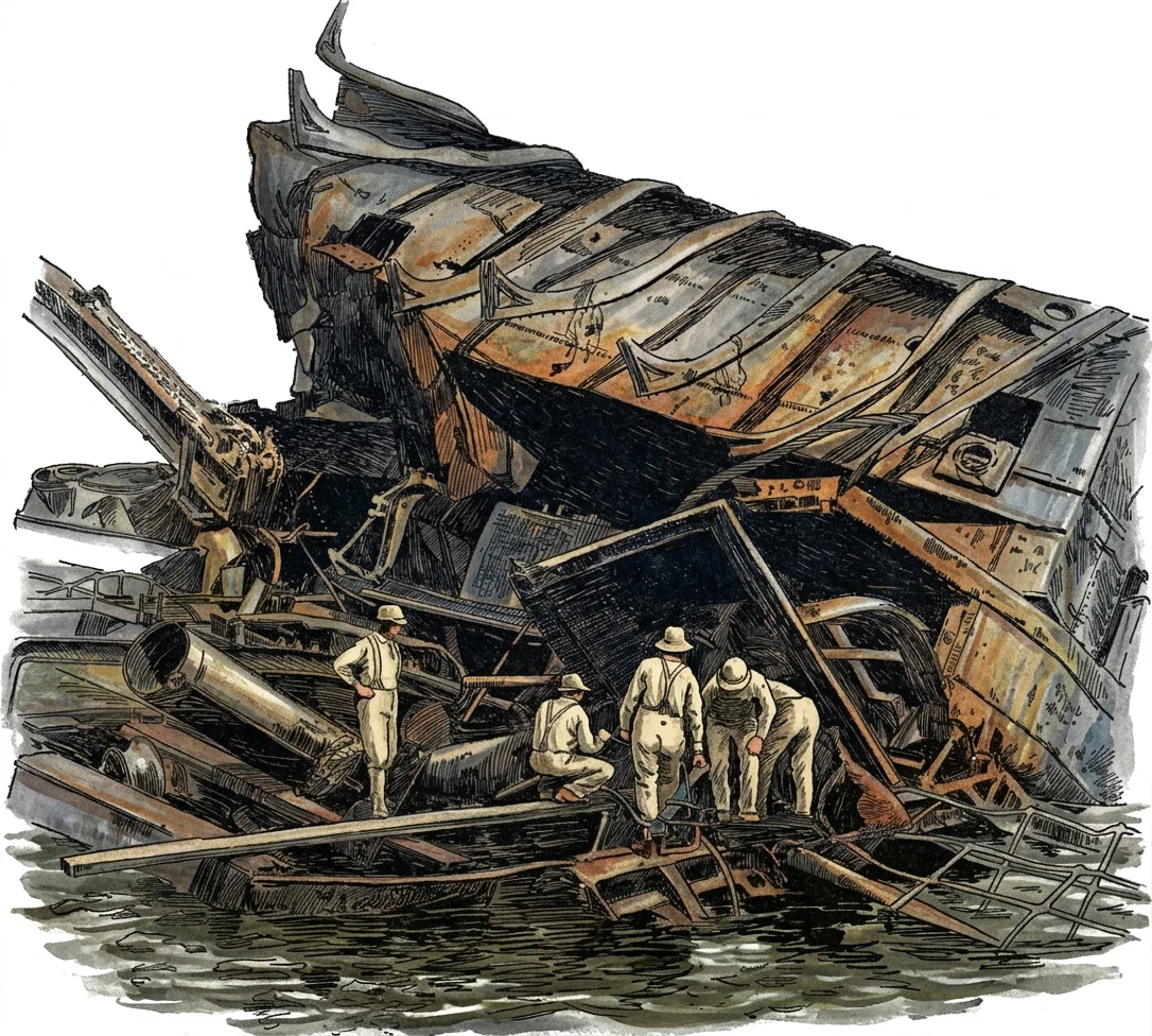 VIEW OF THE WRECK OF THE BATTLE-SHIP MAINE, AMIDSHIPS.