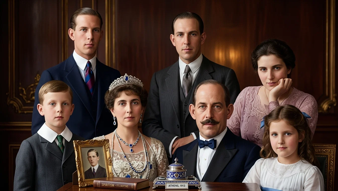 Boston Photo News Company
King Constantine of Greece, his wife, the sister of Emperor William of Germany, and their five children.