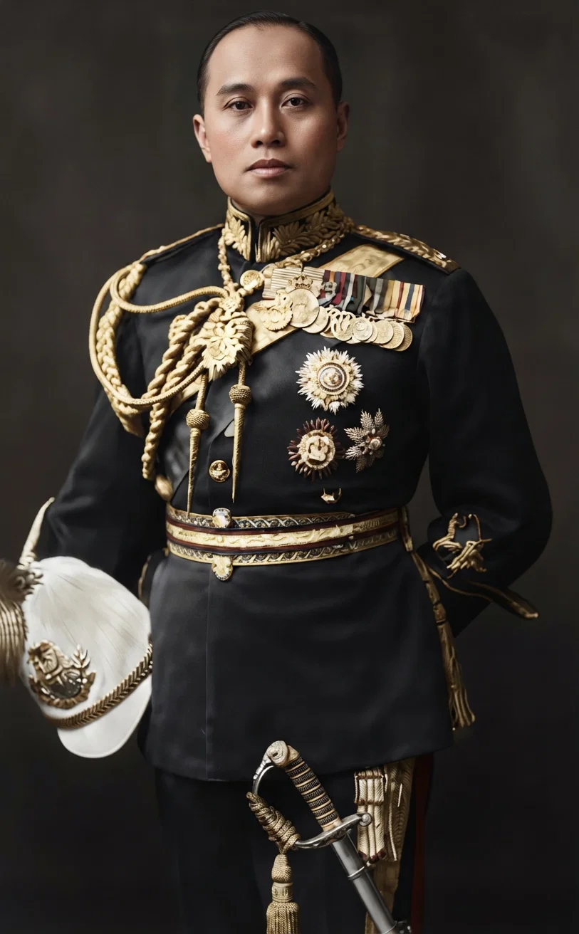 The latest photograph of Maha Vajiravudh, the new king of Siam, whose coronation at Bangkok began December 1 and lasted several days. He has six beautiful sisters, but these must be consigned to "single blessedness," for fear of their rearing, in any marriage they might contract, some rival to the throne. Of course there is a possibility that they may be joined to some royal harem, but they can not be first wives and have a household of their own.