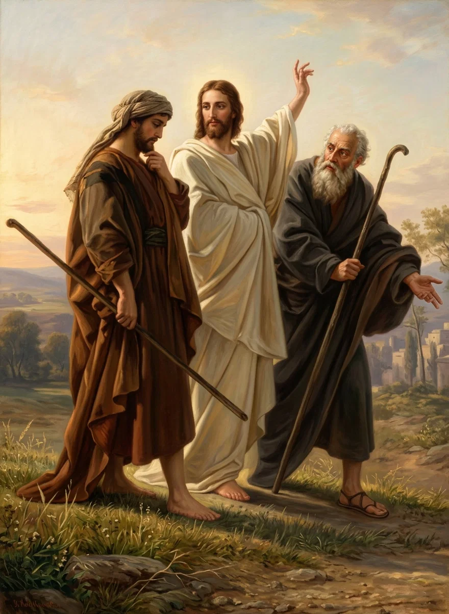 JESUS AND THE DISCIPLES ON THE WAY TO EMMAUS.