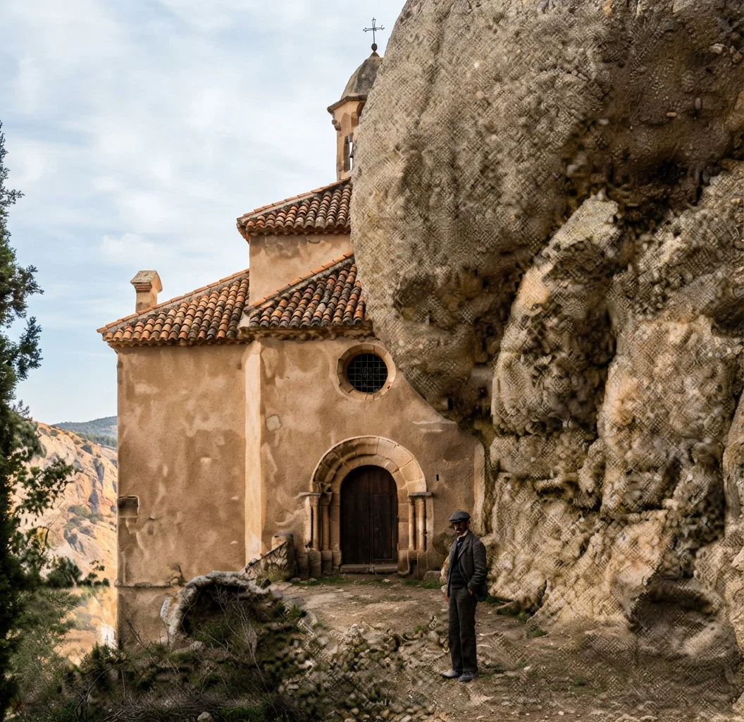 This chapel is situated on the side of a very steep and jagged mountain, in the Province of Barcelona. It is said to have been erected in memory of a virgin saint, who appeared on that very spot many years ago. It is perhaps one half mile distant from the monastery shown in the other picture.