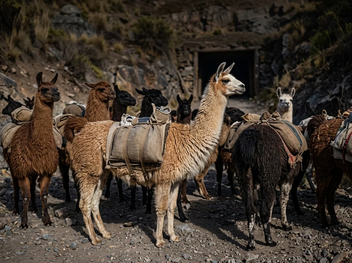 LLAMAS' CARRYING SILVER ORE FROM THE MINES