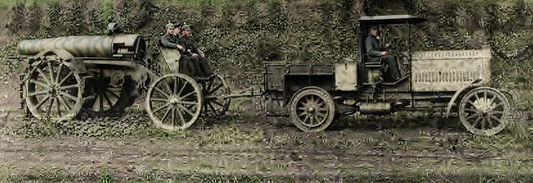 Eleven-inch motor-drawn howitzer, with which the Germans have been doing such deadly execution. The effective range of the 136-pound shell of this gun is six and one fourth miles.