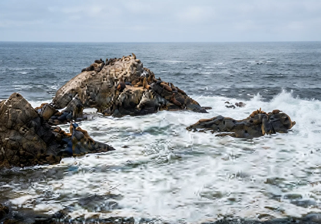 Seal Rocks—near Golden Gate, San Francisco. A large family of seals make these rocks their headquarters. One of them was driven ashore by the breakers in a heavy gale a few days since, and eight men got hold of her with ropes and weighed her. Her weight was 2,000 pounds.