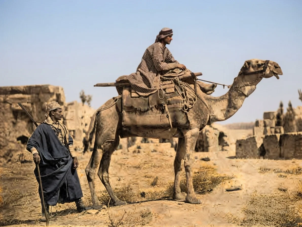 ARABS ROAMING AMONG EGYPTIAN RUINS.
