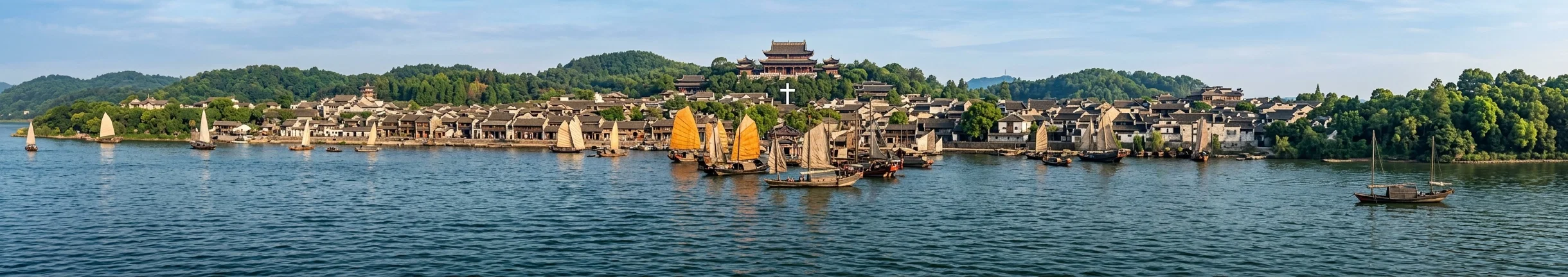 Yochow, from Tung Ting Lake, Province of Hunan. The Temple is the high building above the white cross.