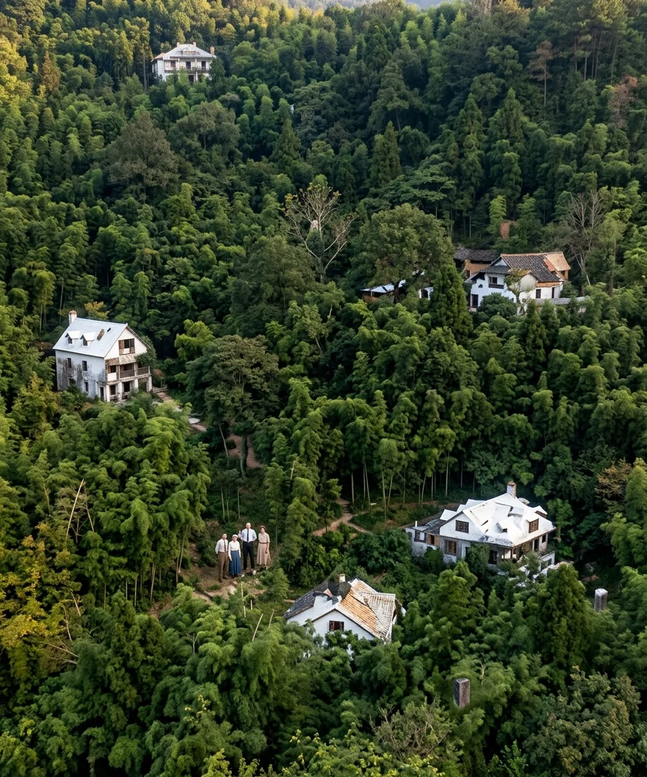 A view showing the houses of some of our missionaries set in among the bamboo-trees at Mokanshan. No. 1, Elder Westworth's; No. 2, Dr. Miller's; No. 3, R. F. Cottrell's.