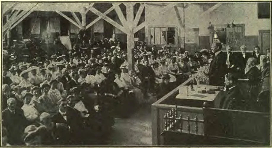 View of the Congregation and a Corner of the Interior of the Factory while the Dedication Was in Progress.