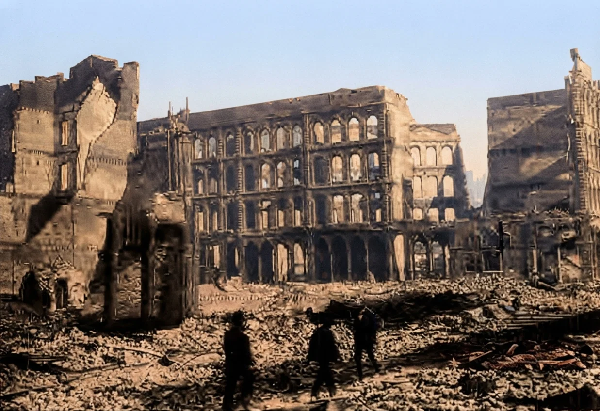 Board of Trade Building after the Fire in San Francisco. How quickly may the riches of this world pass away! What a lesson the calamities of the world ought to teach us of laying up treasure in heaven!
