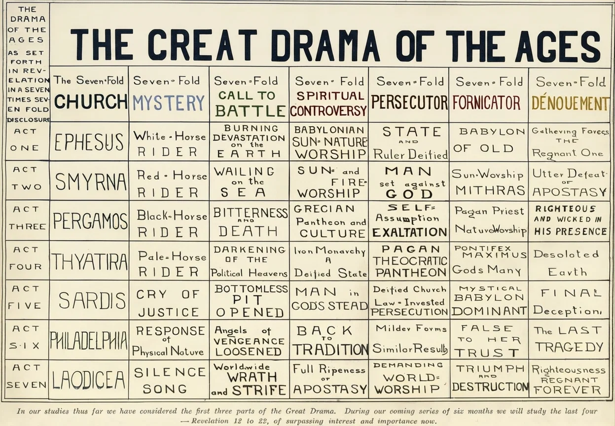 In our studies thus far we have considered the first three parts of the Great Drama. During our coming series of six months we will study the last four - Revelation 12 to 22, of surpassing interest and importance now.