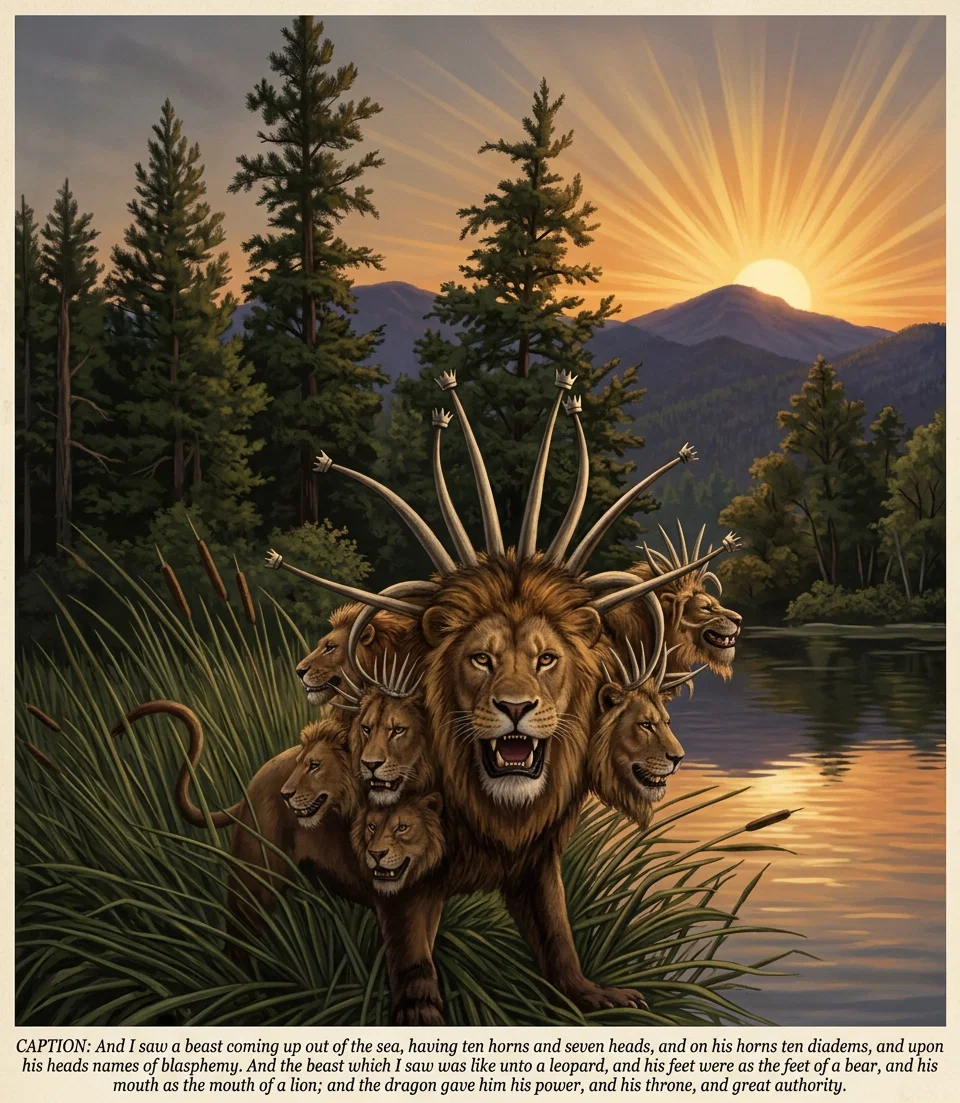 And I saw a beast coming up out of the sea, having ten horns and seven heads, and on his horns ten diadems, and upon his heads names of blasphemy. And the beast which I saw was like unto a leopard, and his feet were as the feet of a bear, and his mouth as the mouth of a lion; and the dragon gave him his power, and his throne, and great authority.