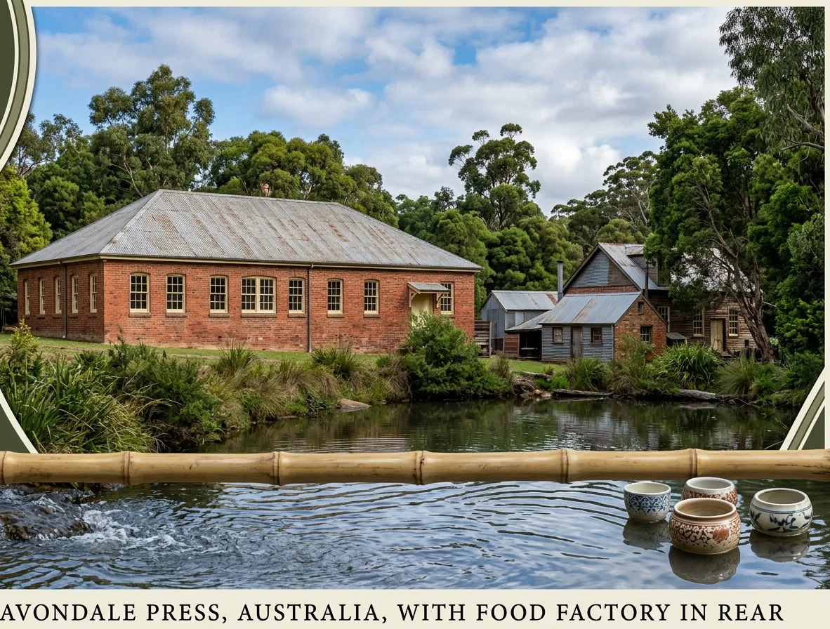 AVONDALE PRESS, AUSTRALIA, WITH FOOD FACTORY IN REAR