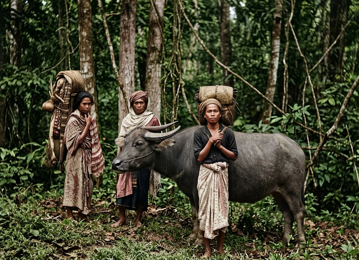 MALAYS AND WATER BUFFALO, SUMATRA