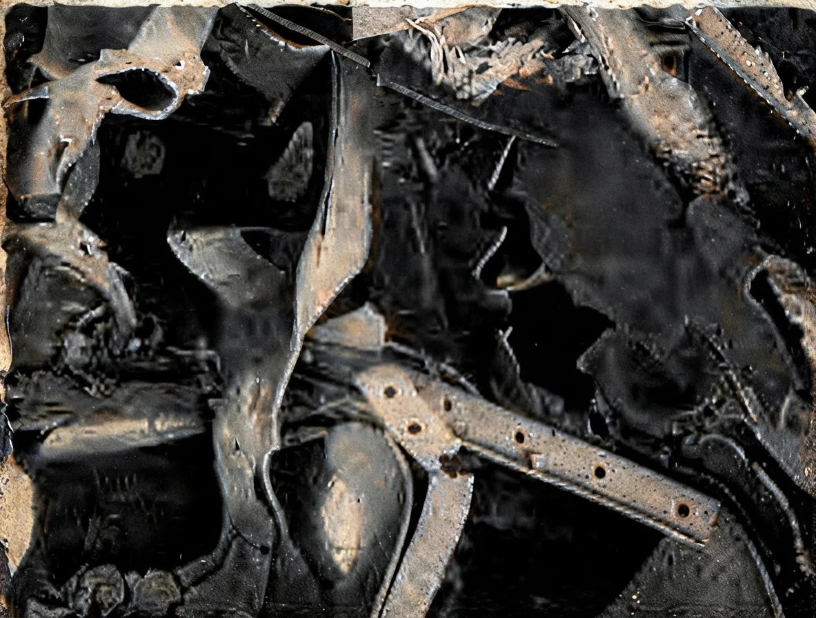 Wreckage and distortion at the back of an 11½-inch armor-plate, made by a bursting shell that has passed through it