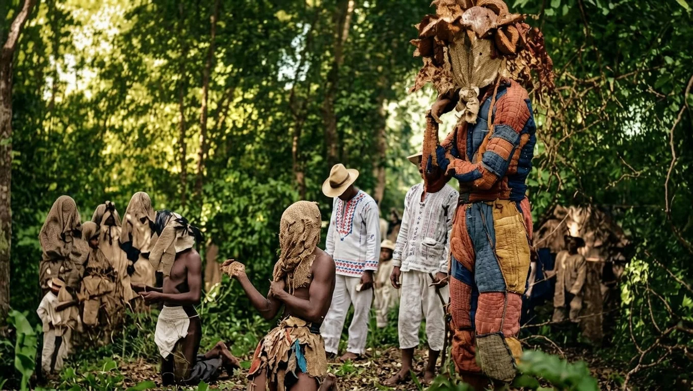 THE FLAGELLANTS IN BALINTAWAK, P. I., READY FOR THE PRELIMINARY SCOURGING
