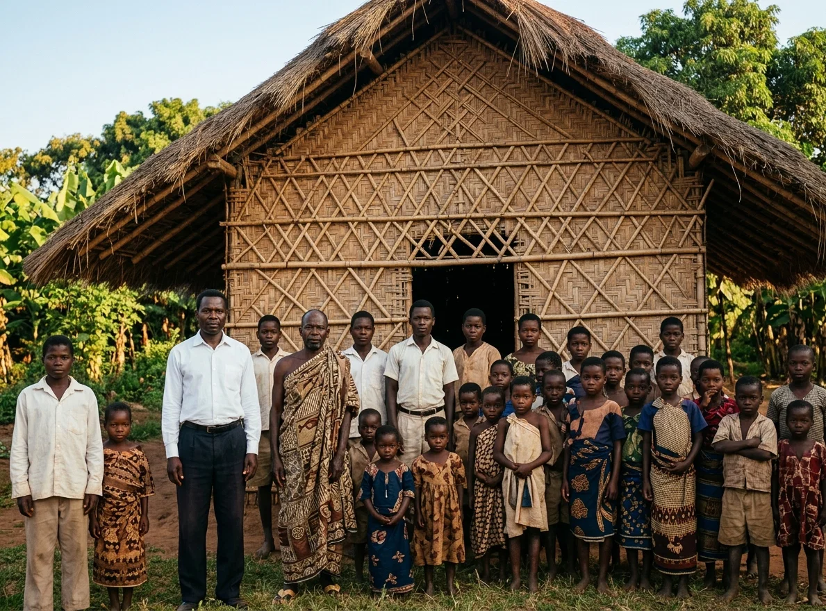 THE MASINJERE SCHOOLHOUSE AND PUPILS