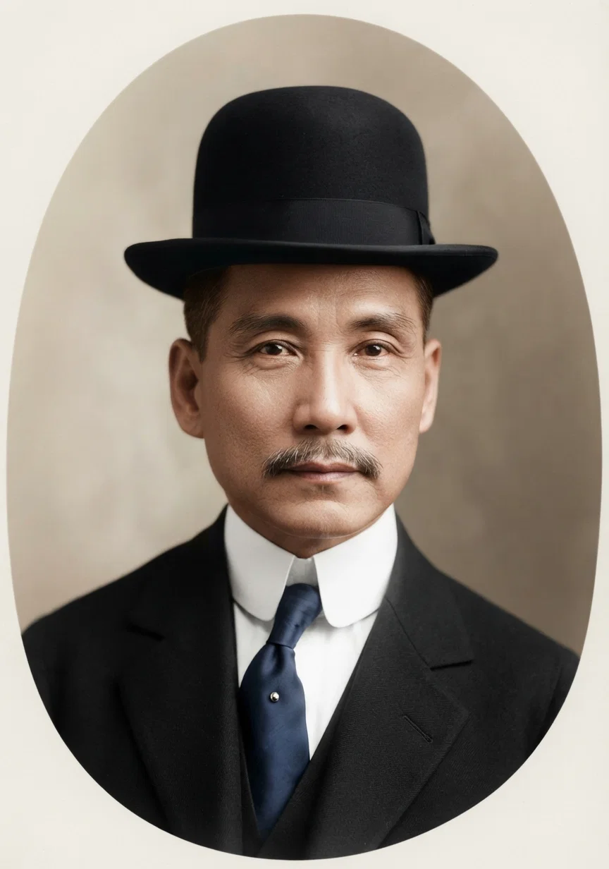 Dr. Sun Yat Sen, who is regarded as the leading, moving spirit in the Chinese revolution. From his latest photograph, taken recently in Denver. (Paul Thompson.)