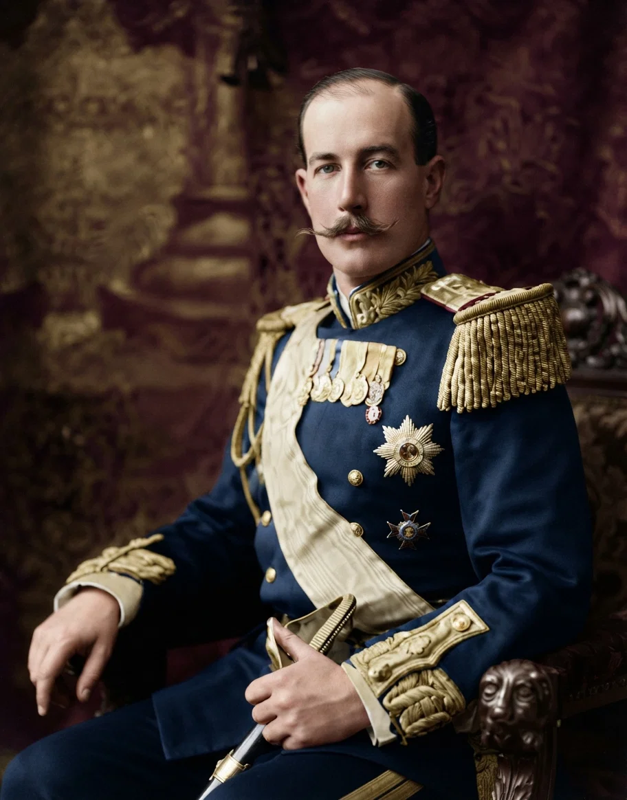 Prince George, second son of King George, formerly governor of Crete. Of fine physique and most kingly bearing of the king's five sons. Greek Catholic.