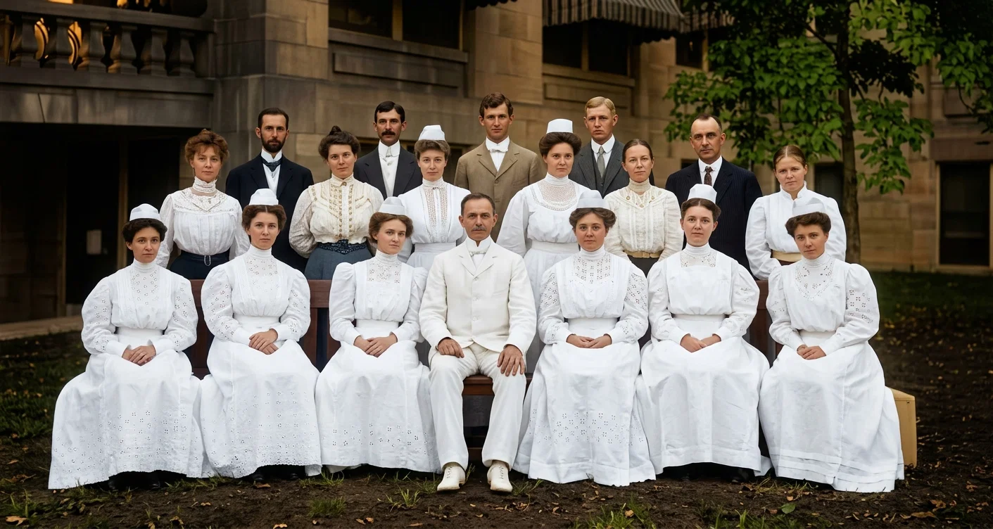 FIRST NURSES' CLASS AND THEIR INSTRUCTORS, WASHINGTON SANITARIUM