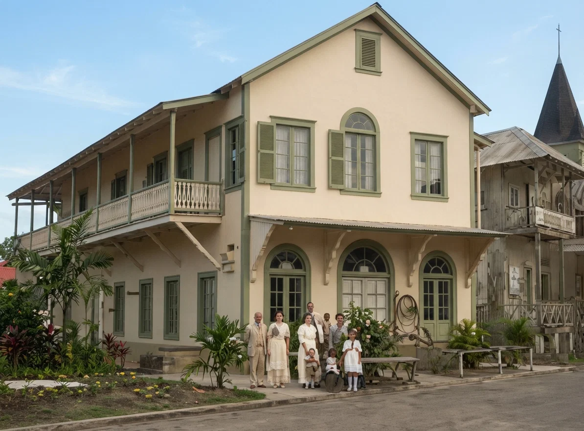 Headquarters of Seventh-day Adventist Conference in Cristobal, Panama. Chapel, book depository, and offices below, with living-rooms for workers above. This building is located on the site of one burned some three years ago, and is just across the street from the Panamanian city of Colon.