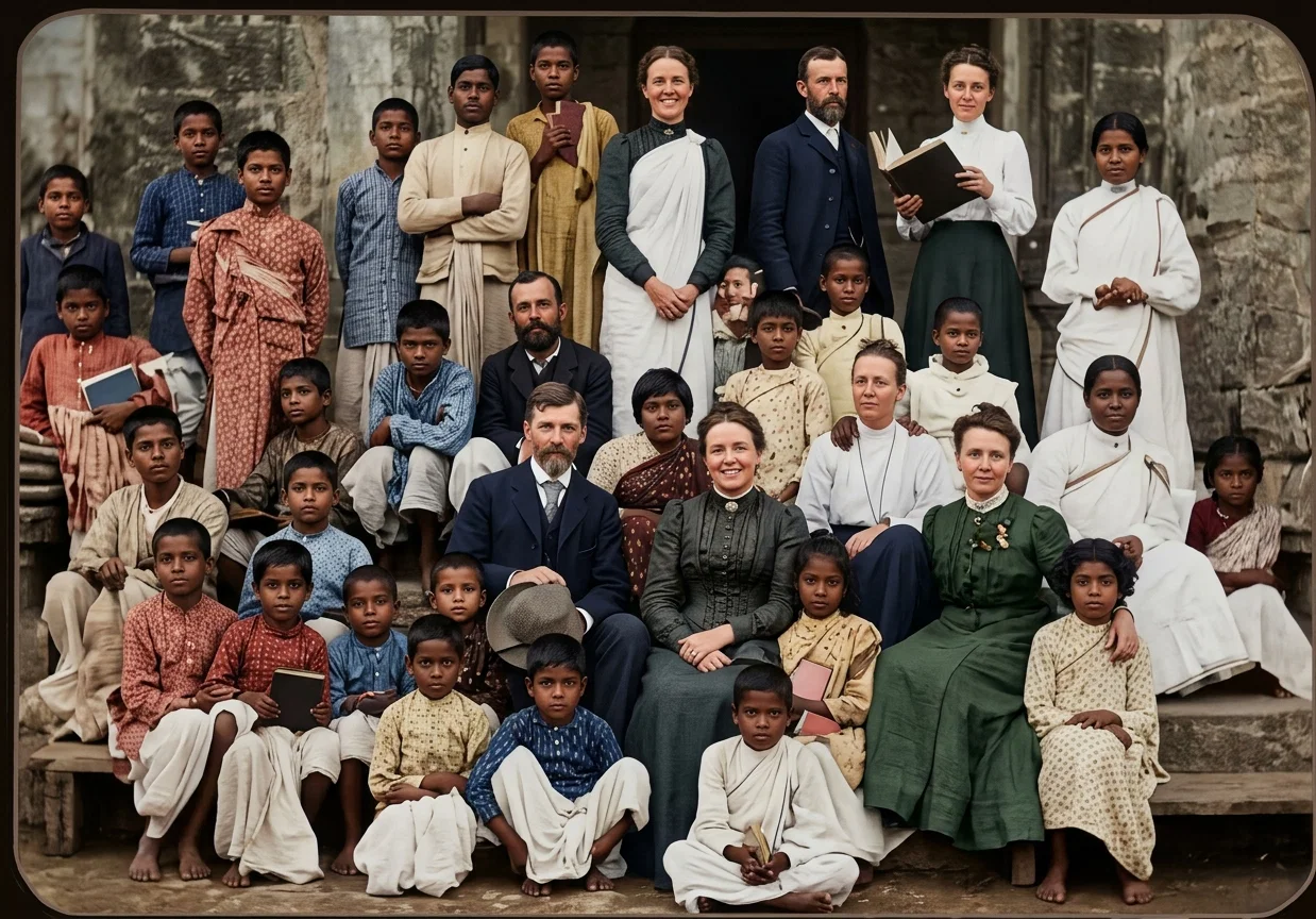 AT THE KARMATAR (INDIA) ORPHANAGE, SCHOOL, AND PRINTING-OFFICE