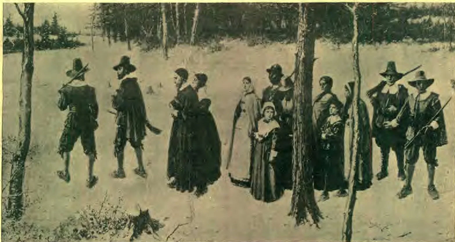 PURITANS GOING TO CHURCH IN THE DAYS OF ROGER WILLIAMS.