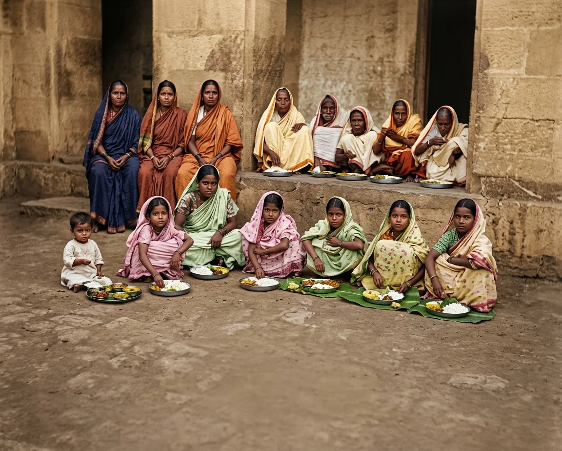 Girls in India at Their Midday Meal