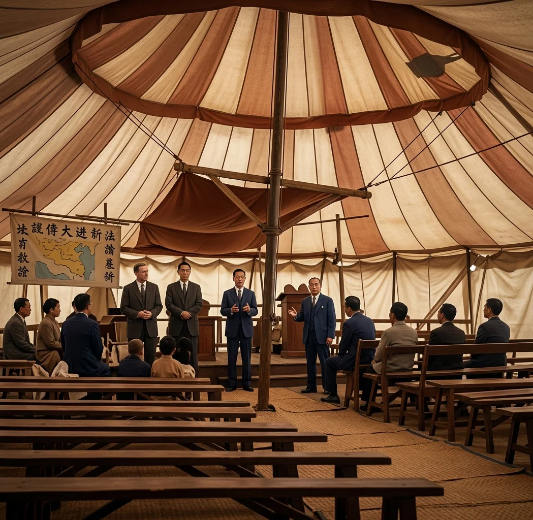 Our first evangelistic tent in China.