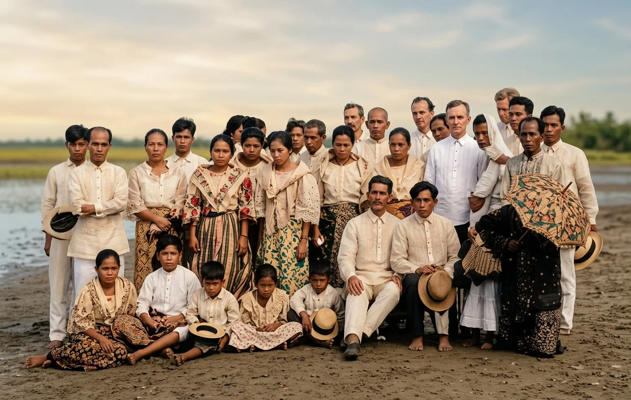BAPTISMAL GROUP AT MANILA, PHILIPPINES. THE FIRST-FRUITS. ELDER FINSTER STANDS IN REAR NEAR THE RIGHT