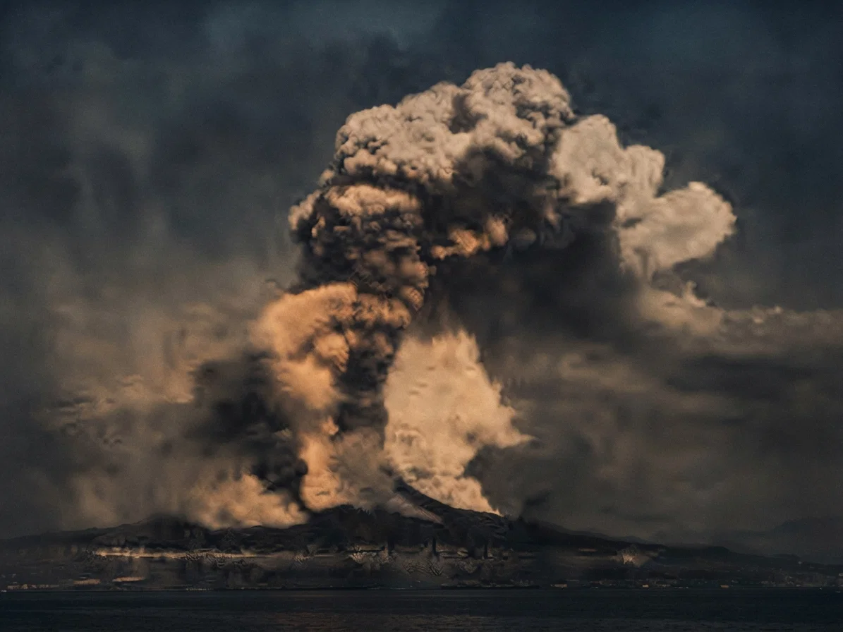 An eruption of Vesuvius, April 26, 1872, at 3:30 P.M. Etna is now belching forth smoke and lava in a similar way, beclouding the sun by day, and illuminating the heavens by night.