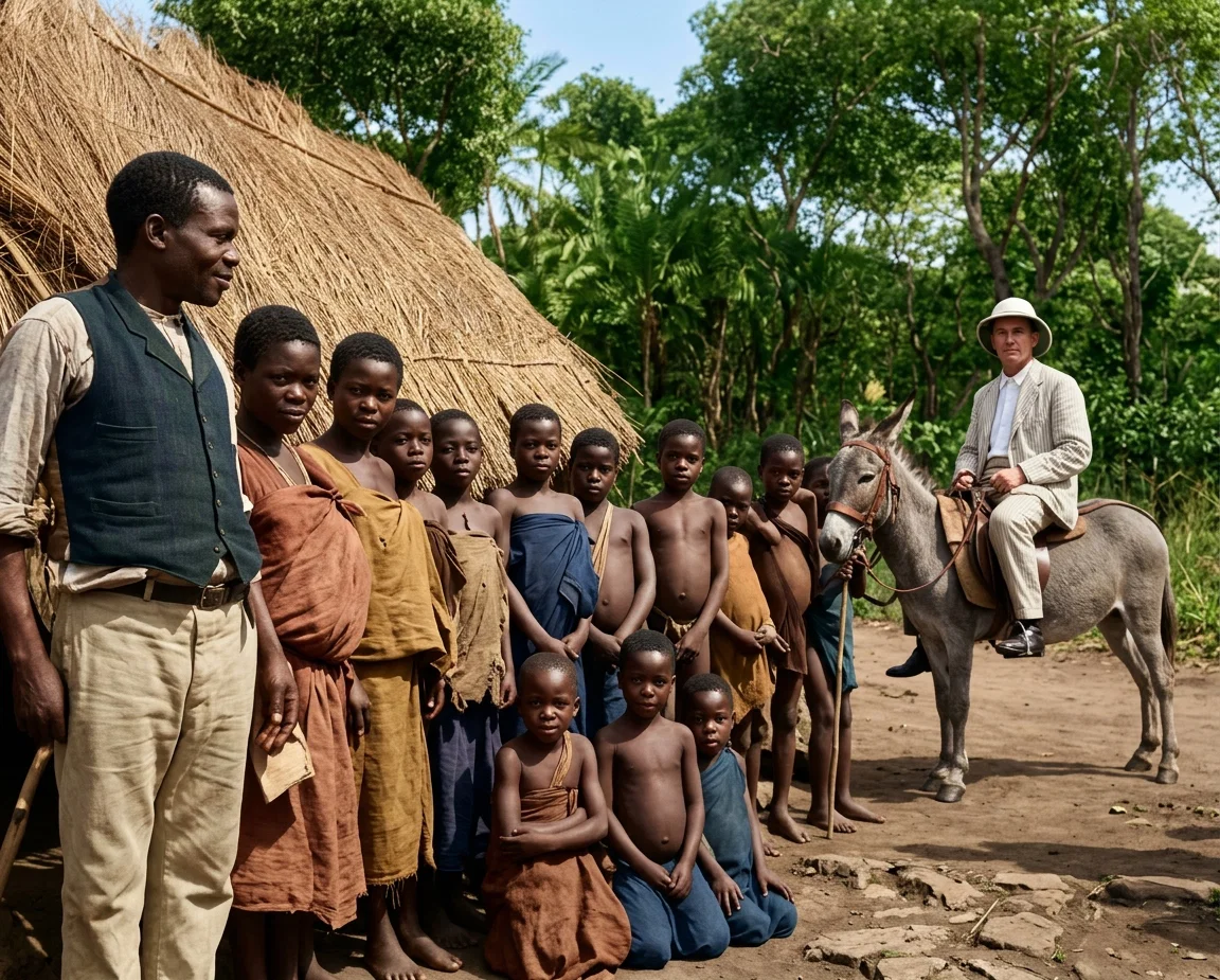 A NEAR-BY OUT-SCHOOL, WITH TEACHER AT EXTREME LEFT, AND R. C. PORTER ON MRS. J. C. ROGERS’S DONKEY AT RIGHT