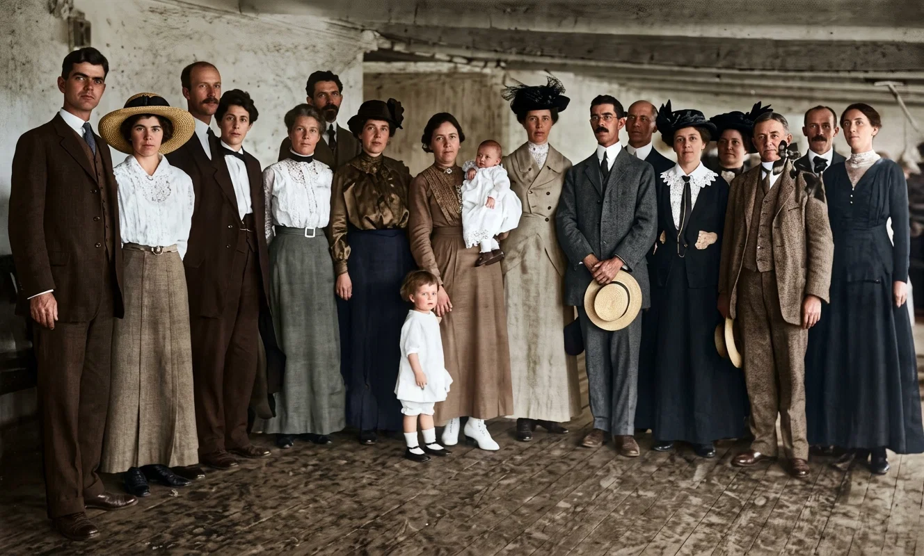 From left to right: Robert Stewart and wife, Brother Lanier and wife, Dr. Carlos Fattebert and wife, Miss Sadie Blodgett, Mrs. R. E. Hay and two children, Mrs. L. V. Finster and Elder Finster; in the front row, beside Elder Finster, Mrs. F. H. De Vinney and Elder De Vinney; just back of Elder Finster and Mrs. De Vinney, Elder F. H. Conway and wife; and at the extreme right, G. O. Ryd and wife. Elder Hay and Dr. and Mrs. Williams were also in the party, but could not be secured for the photograph.