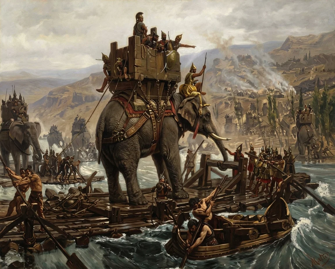 ALEXANDER CROSSING THE INDUS.