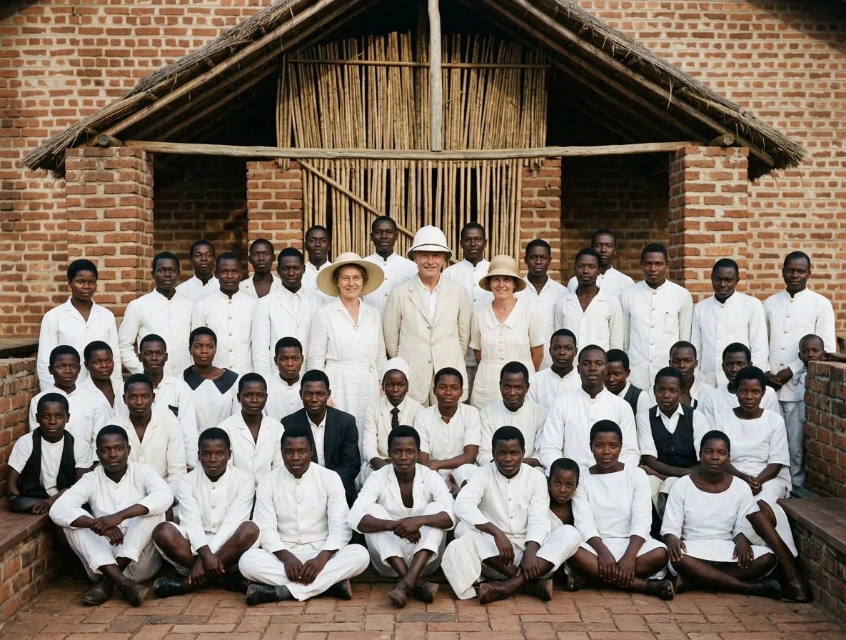 THE NYASSA TRAINING-SCHOOL
Pastor Rogers, with his wife and Mrs. Konigmacher, in the center of the group.