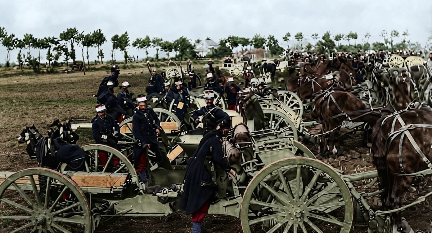 BATTERY OF FRENCH ARTILLERY ON THE FIRING LINE