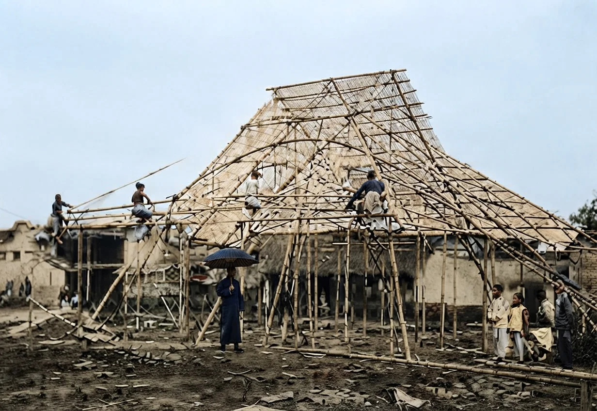 The framework of a Japanese house.
