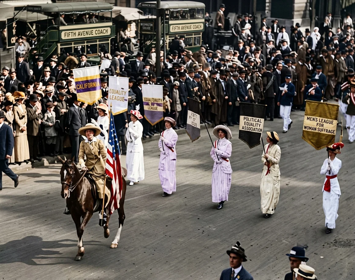 Photo by Paul Thompson

Suffragette parade in New York City May 3. This is the head of the procession that was 30,000 strong.