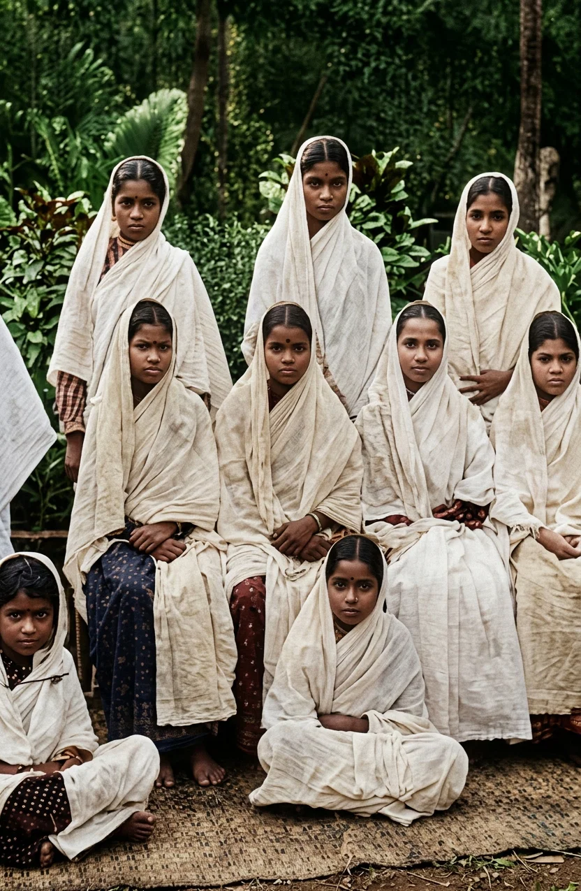 Indian girls, orphans from the famine of 1897, pupils of an American school in Bombay, showing the happiness and contentment that may be written by the Gospel upon these one-time heathen faces.