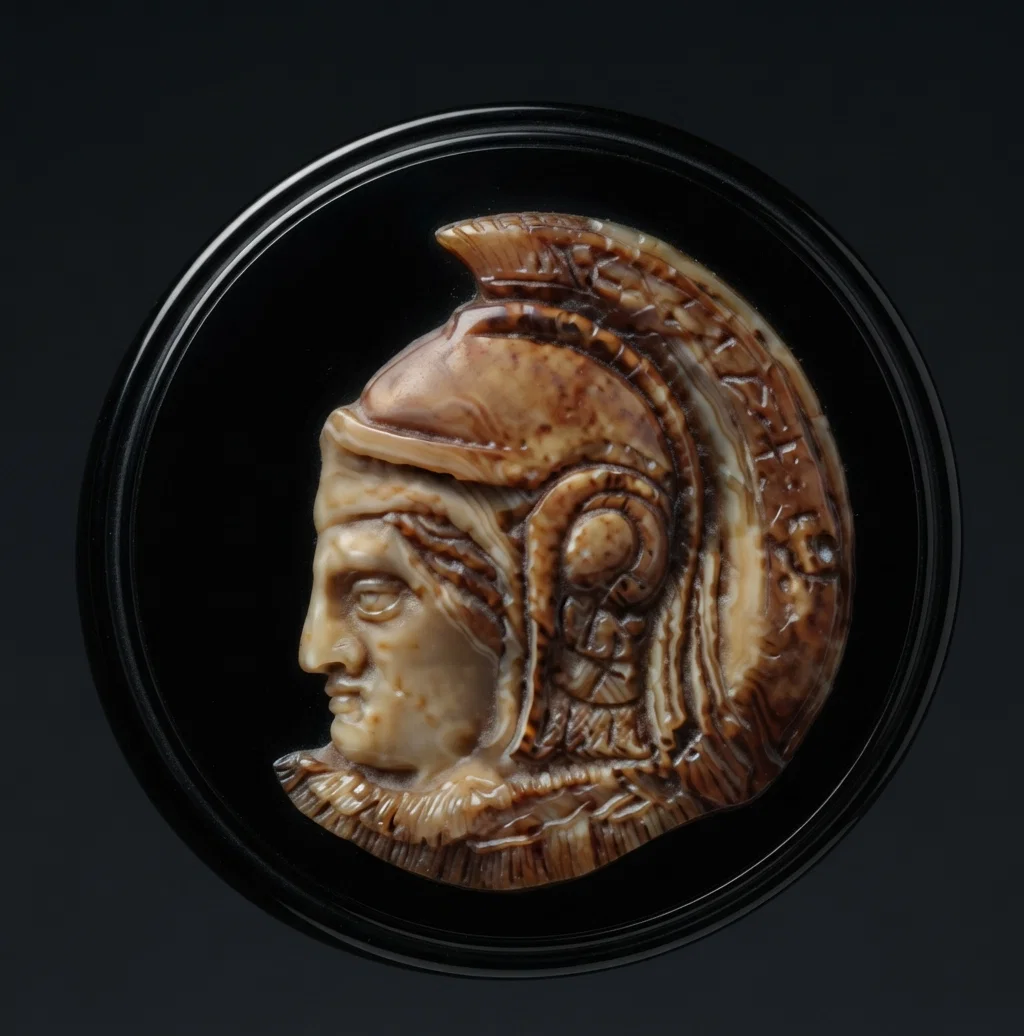 Cameo portrait of Nebuchadnezzar, a votive offering dedicated to Merodach. Engraved on a black stone.
