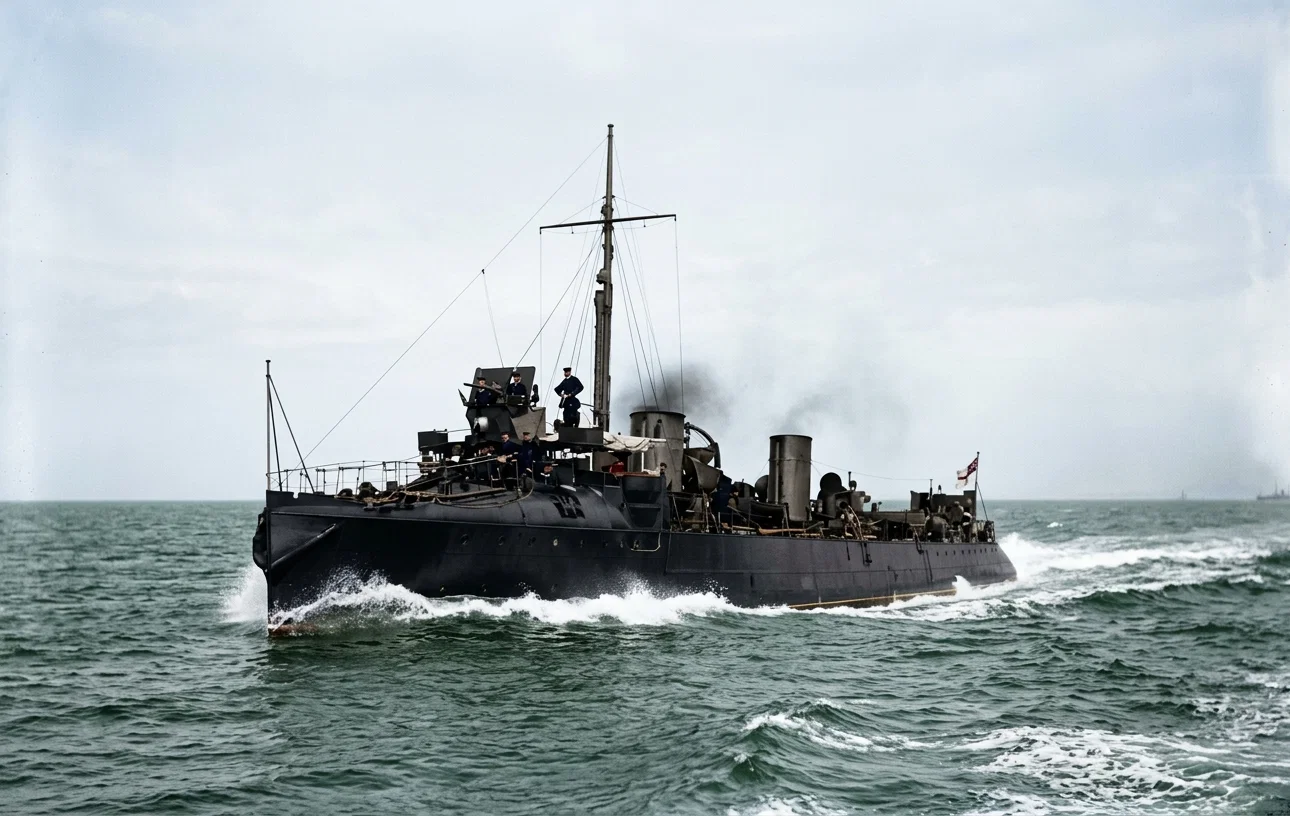 The Torpedo-boat Destroyer Daring, of the English Navy.—Displacement, 220 tons; length, 185 feet; beam, 19 feet; maximum draught, 6 feet 3 inches; speed, 28.6 knots, or about 33 miles.