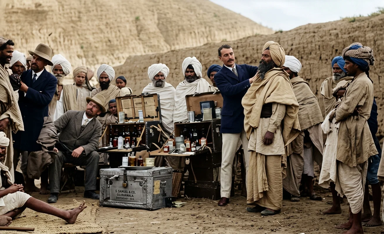 OPEN-AIR DISPENSARY — DR. MANN AT A VILLAGE IN PUNJAB PROVINCE