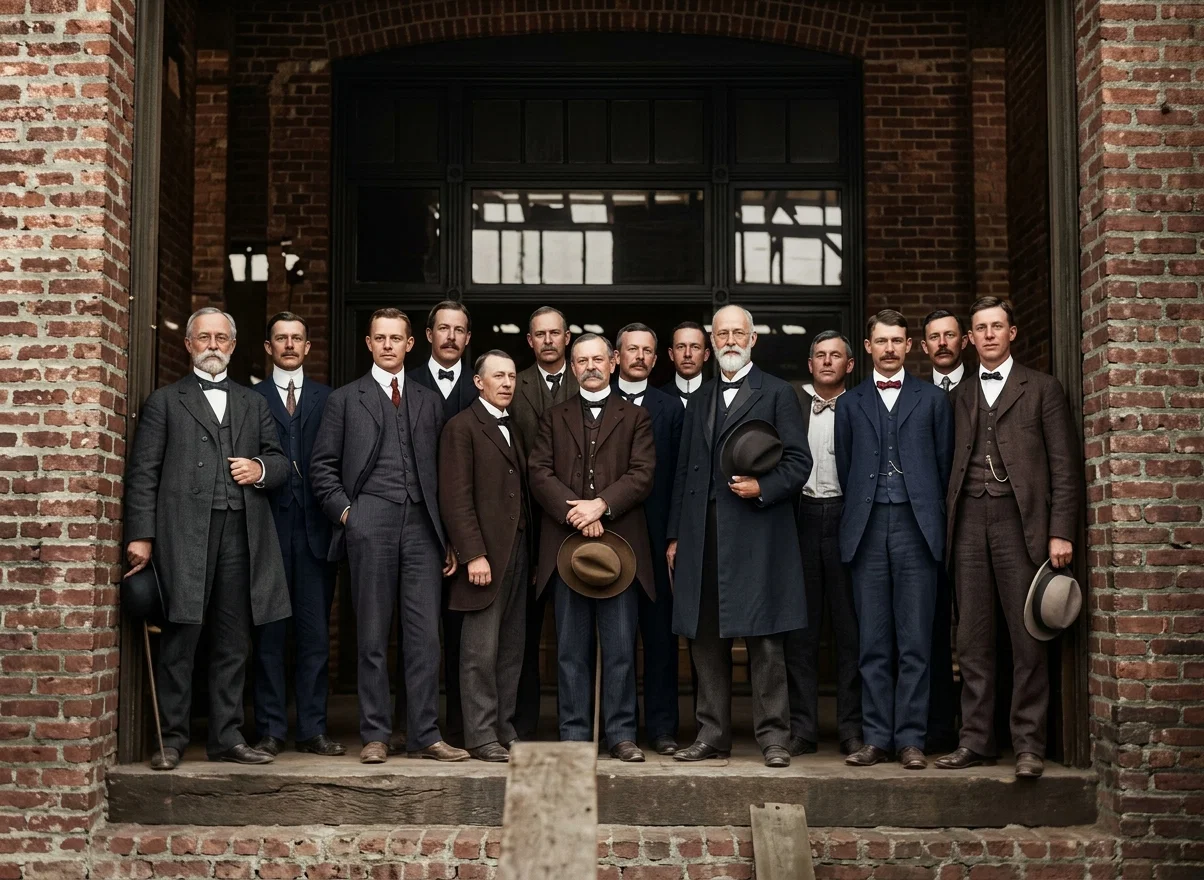 July 7, 1904, the Pacific Press Publishing Association, a membership corporation, was organized in the town of Mountain View, Cal. The following are the incorporators: A. S. Kellogg, H. H. Hall, A. O. Tait, J. O. Corliss, E. A. Chapman, M. C. Wilcox, W. T. Knox, W. N. Glenn, D. T. Fero, W. E. Whalen, O. H. Jones, F. H. Gage, Wm. Saunders. This is the order in the above picture beginning at the right, with the exception of the second from the left. Mr. Gage could not be behind the camera and in front of it at the same time. A. J. Bourdeau stands next to Wm. Saunders. The board elected and officers chosen by the board after the incorporation are as follows: W. T. Knox (President), O. H. Jones (Vice-president), E. A. Chapman (Secretary and treasurer), M. C. Wilcox, H. H. Hall, A. S. Kellogg, and W. B. White.
