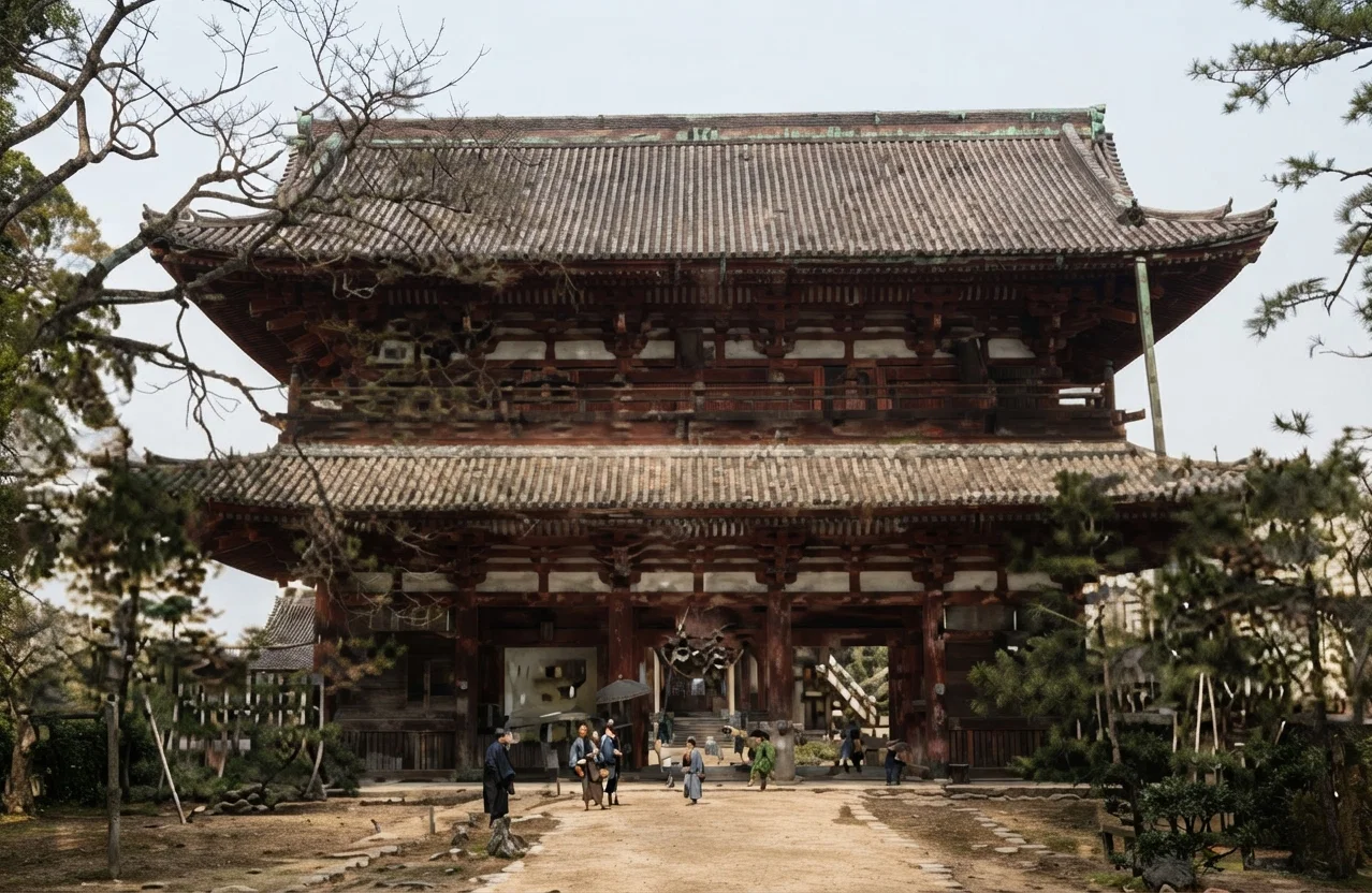 A Temple in Which the Japanese Pay Homage to Buddha.